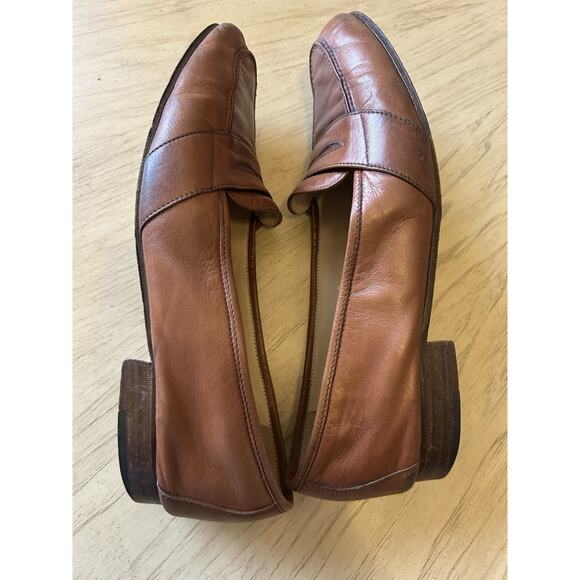 VTG Polo Ralph Lauren Penny Loafers Mens 9 Leather Full Strap Slip On Tan Italy - Picture 9 of 16